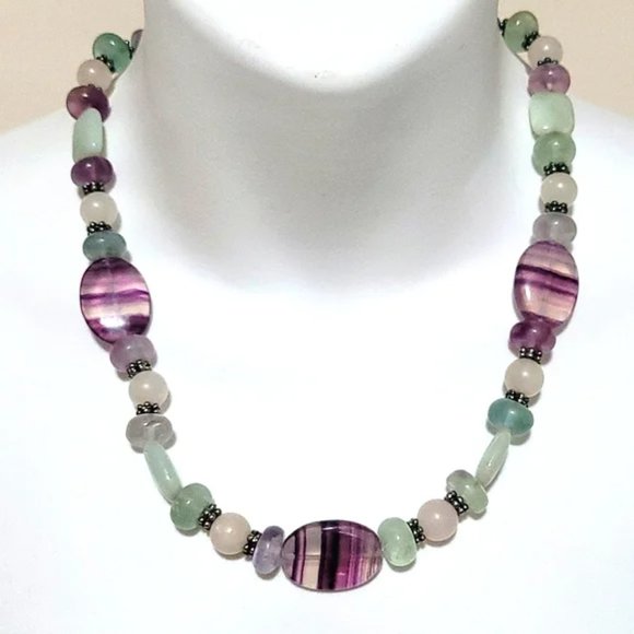 VTG natural Fluorite gemstone handmade necklace 19" - Picture 5 of 14